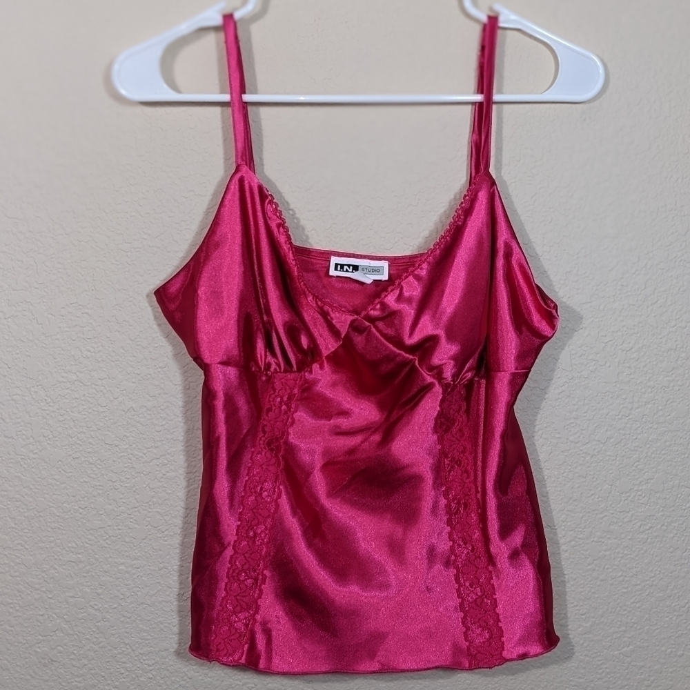Silky Pink Satin & Lace Tank Top By I.N. Studio Nwt